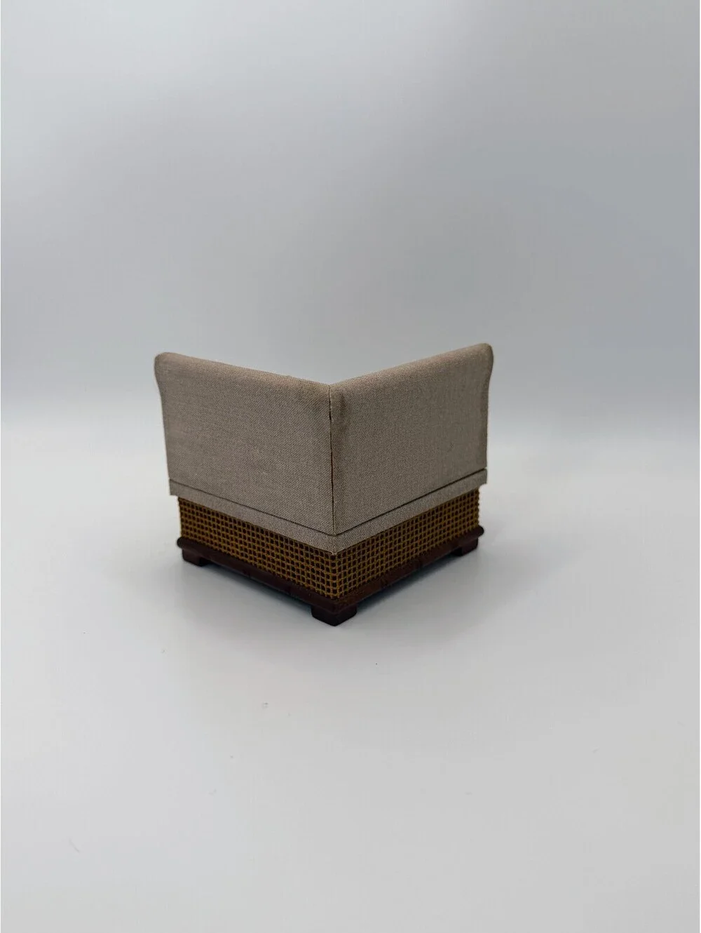1:6 Scale Vintage Dollhouse Corner Chair Sectional Sofa Rattan Cane Base Wood